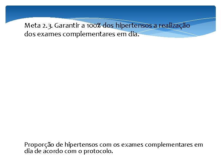 Meta 2. 3. Garantir a 100% dos hipertensos a realização dos exames complementares em