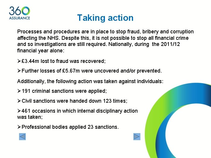  Taking action Processes and procedures are in place to stop fraud, bribery and