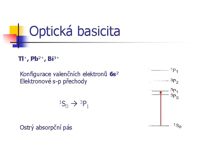 Optická basicita Tl+, Pb 2+, Bi 3+ Konfigurace valenčních elektronů 6 s 2 Elektronové