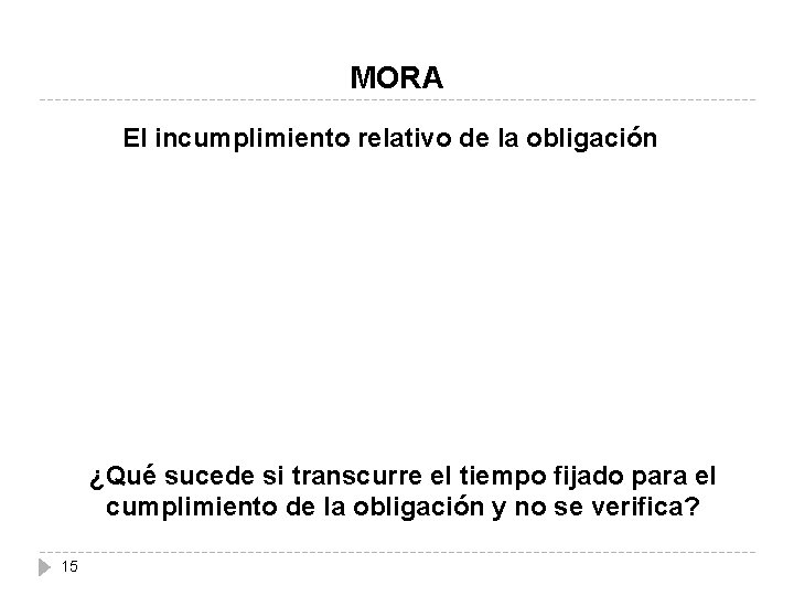 MORA El incumplimiento relativo de la obligación ¿Qué sucede si transcurre el tiempo fijado