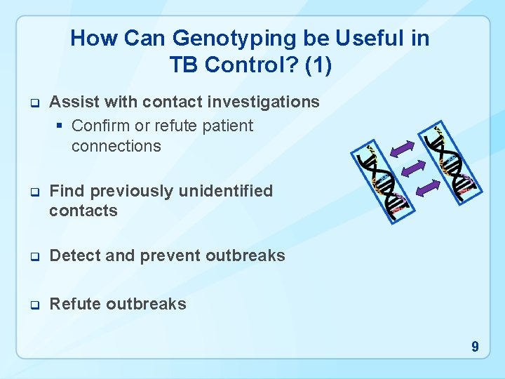 How Can Genotyping be Useful in TB Control? (1) q Assist with contact investigations