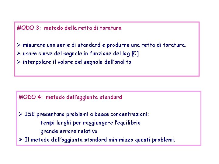 MODO 3: metodo della retta di taratura misurare una serie di standard e produrre