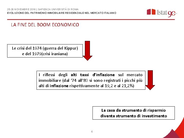 25 -26 NOVEMBRE 2016 | SAPIENZA UNIVERSITÀ DI ROMA EVOLUZIONE DEL PATRIMONIO IMMOBILIARE RESIDENZIALE