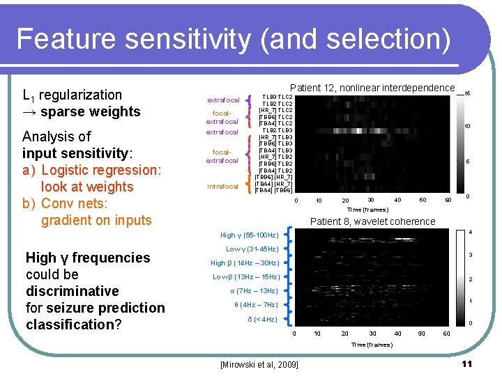 Feature sensitivity (and selection) L 1 regularization → sparse weights Analysis of input sensitivity: Feature sensitivity (and selection) L 1 regularization → sparse weights Analysis of input sensitivity: