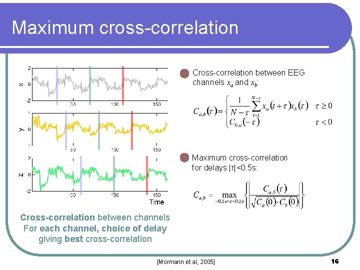 Maximum cross-correlation Cross-correlation between EEG channels xa and xb: Maximum cross-correlation for delays |τ|<0. Maximum cross-correlation Cross-correlation between EEG channels xa and xb: Maximum cross-correlation for delays |τ|<0.