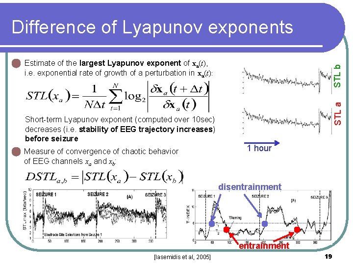 Difference of Lyapunov exponents STL a STL b Estimate of the largest Lyapunov exponent Difference of Lyapunov exponents STL a STL b Estimate of the largest Lyapunov exponent