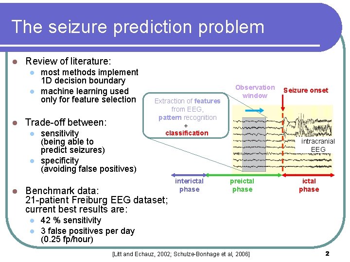 The seizure prediction problem l Review of literature: l l l Trade-off between: l The seizure prediction problem l Review of literature: l l l Trade-off between: l