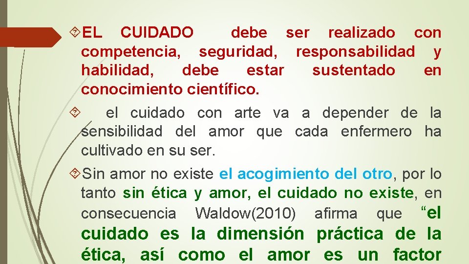 EL CUIDADO debe ser realizado con competencia, seguridad, responsabilidad y habilidad, debe estar EL CUIDADO debe ser realizado con competencia, seguridad, responsabilidad y habilidad, debe estar