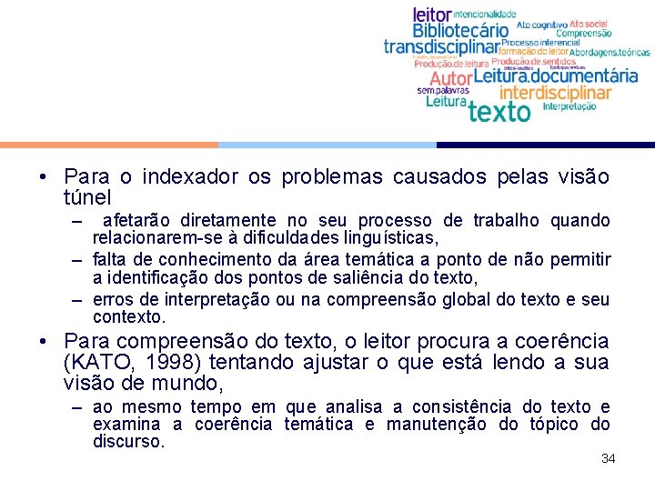  • Para o indexador os problemas causados pelas visão túnel – afetarão diretamente