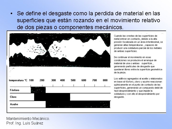  • Se define el desgaste como la perdida de material en las superficies