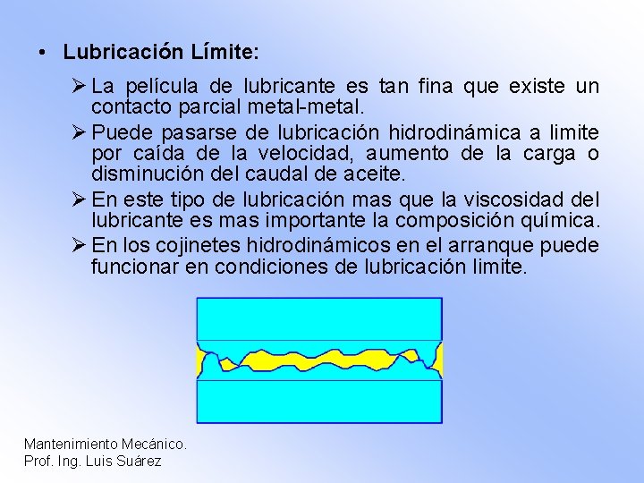  • Lubricación Límite: Ø La película de lubricante es tan fina que existe