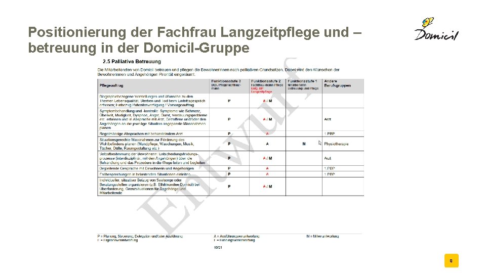 Positionierung der Fachfrau Langzeitpflege und – betreuung in der Domicil-Gruppe 9 