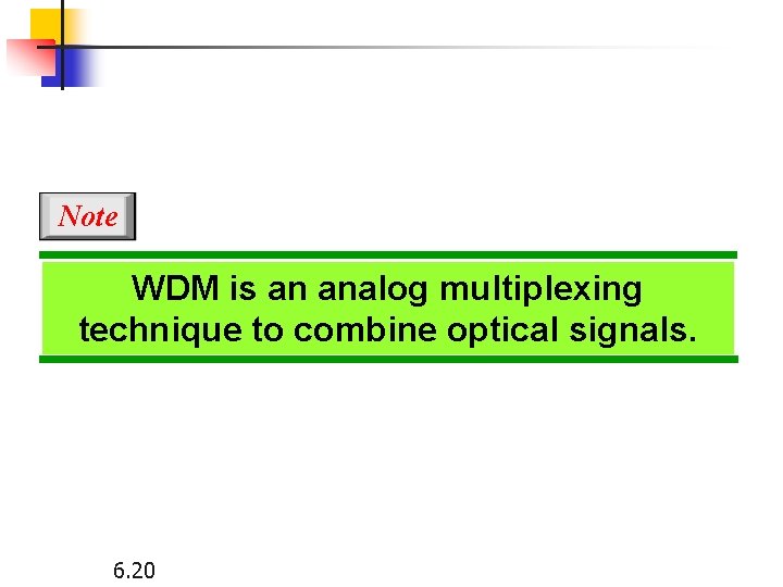 Note WDM is an analog multiplexing technique to combine optical signals. 6. 20 