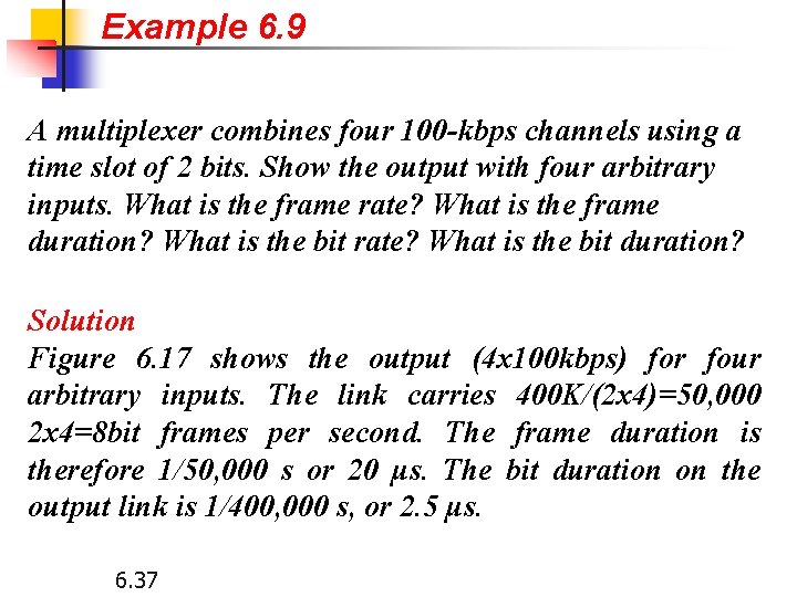 Example 6. 9 A multiplexer combines four 100 -kbps channels using a time slot