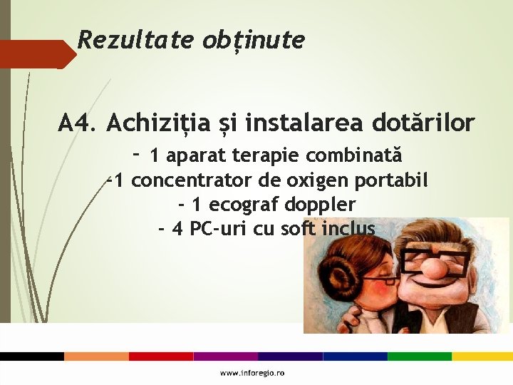 Rezultate obținute A 4. Achiziția și instalarea dotărilor - 1 aparat terapie combinată -1