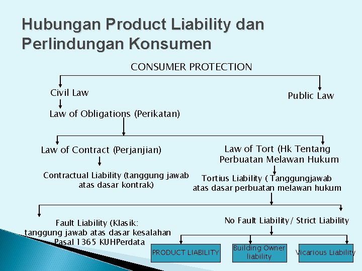 Hubungan Product Liability dan Perlindungan Konsumen CONSUMER PROTECTION Civil Law Public Law of Obligations