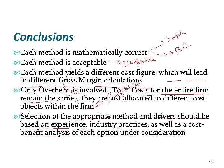 Conclusions Each method is mathematically correct Each method is acceptable Each method yields a