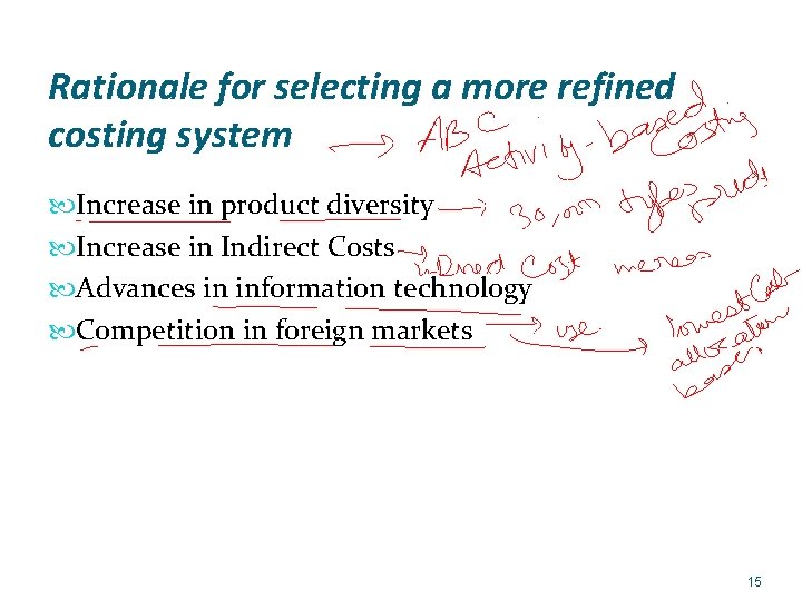 Rationale for selecting a more refined costing system Increase in product diversity Increase in
