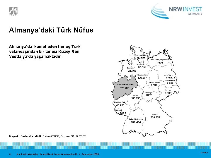 Almanya’daki Türk Nüfus Almanya’da ikamet eden her üç Türk vatandaşından bir tanesi Kuzey Ren