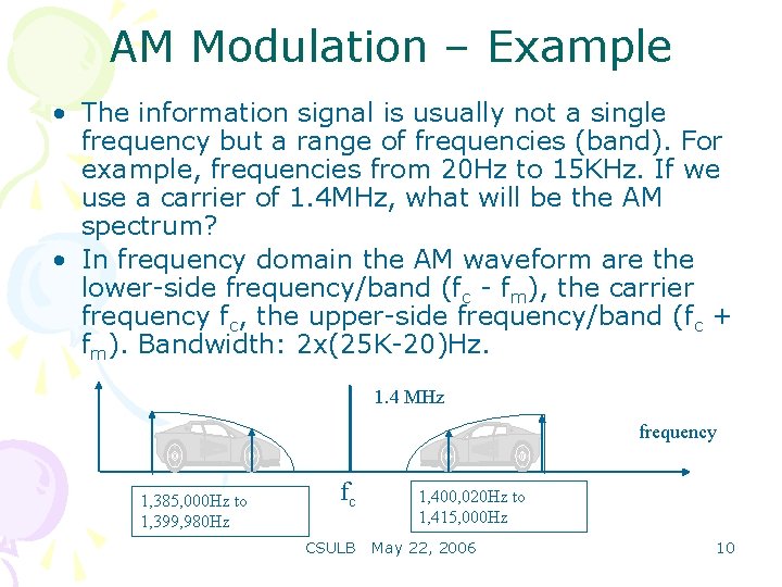 AM Modulation – Example • The information signal is usually not a single frequency