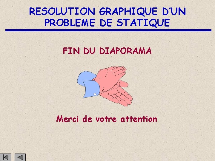 RESOLUTION GRAPHIQUE D’UN PROBLEME DE STATIQUE FIN DU DIAPORAMA Merci de votre attention 