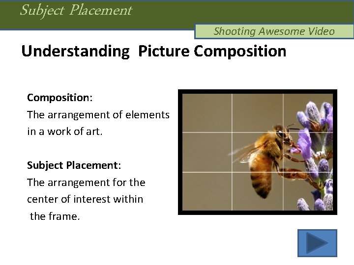 Subject Placement Shooting Awesome Video Understanding Picture Composition: The arrangement of elements in a