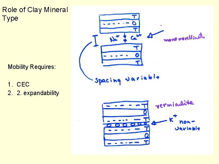 Role of Clay Mineral Type Mobility Requires: 1. CEC 2. 2. expandability 