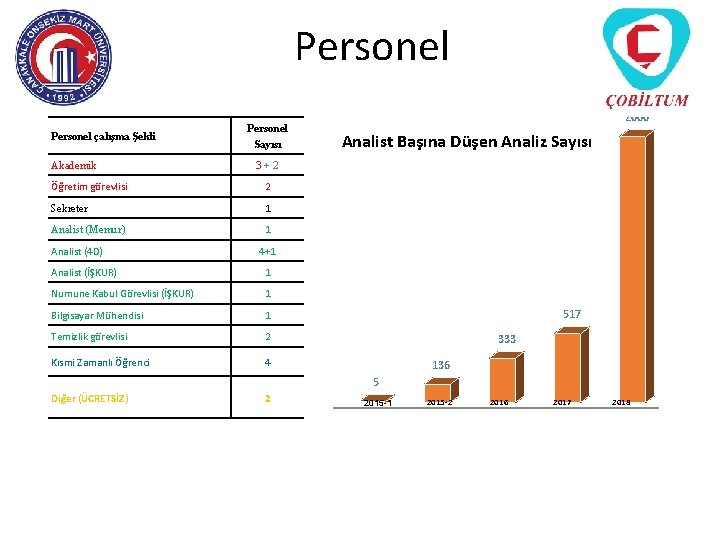 Personel çalışma Şekli Akademik Personel Sayısı Analist Başına Düşen Analiz Sayısı 3+2 Öğretim görevlisi