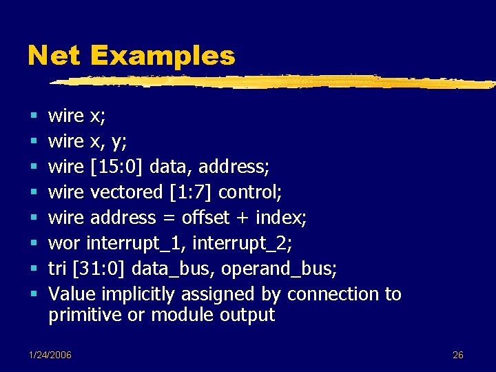 Net Examples § § § § wire x; wire x, y; wire [15: 0]
