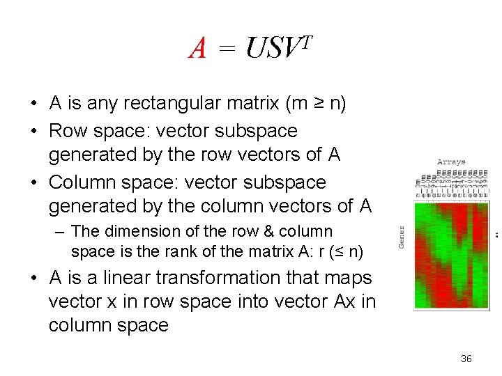 A = USVT • A is any rectangular matrix (m ≥ n) • Row