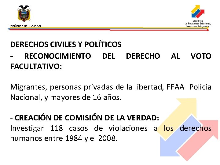 República del Ecuador DERECHOS CIVILES Y POLÍTICOS - RECONOCIMIENTO DEL DERECHO FACULTATIVO: AL VOTO