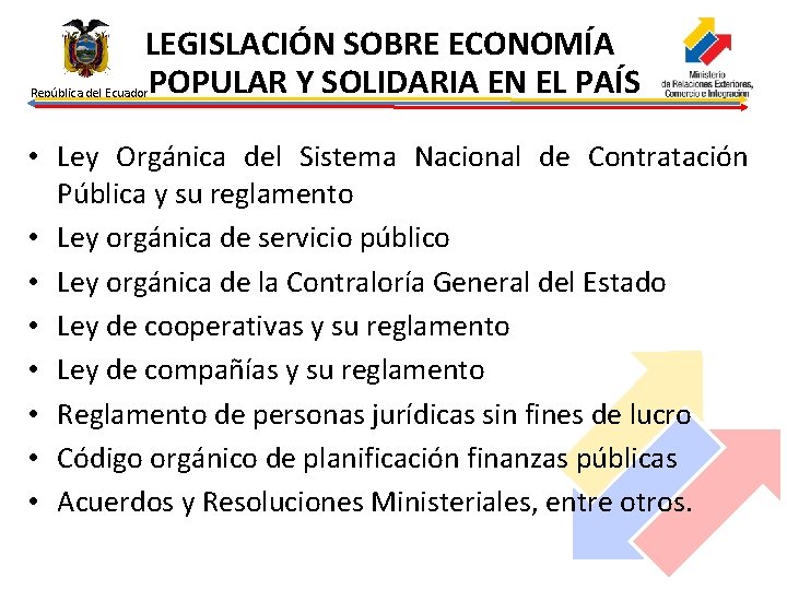 LEGISLACIÓN SOBRE ECONOMÍA POPULAR Y SOLIDARIA EN EL PAÍS República del Ecuador • Ley