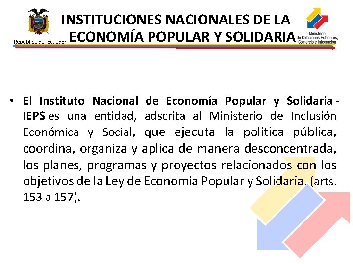 INSTITUCIONES NACIONALES DE LA ECONOMÍA POPULAR Y SOLIDARIA República del Ecuador • El Instituto