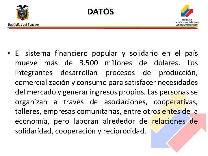 DATOS República del Ecuador • El sistema financiero popular y solidario en el país