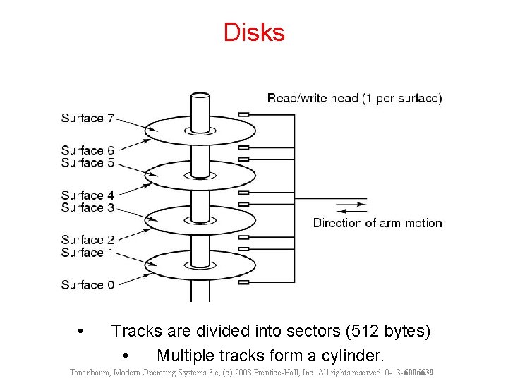 Disks • Tracks are divided into sectors (512 bytes) • Multiple tracks form a