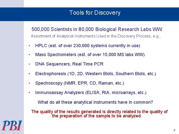 Tools for Discovery 500, 000 Scientists in 80, 000 Biological Research Labs WW Assortment