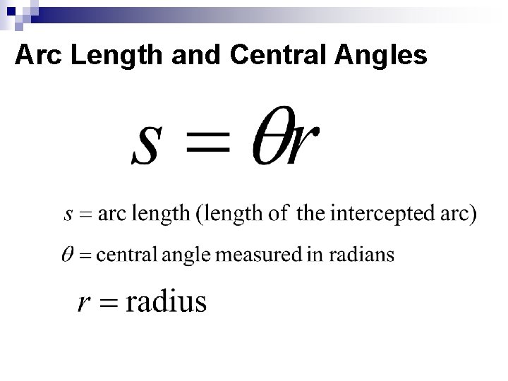 Arc Length and Central Angles 
