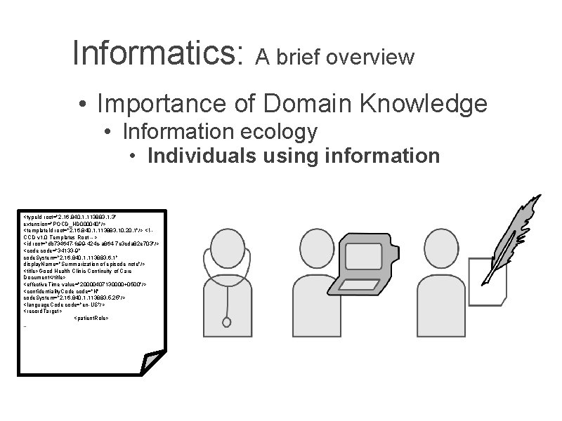 Informatics: A brief overview • Importance of Domain Knowledge • Information ecology • Individuals