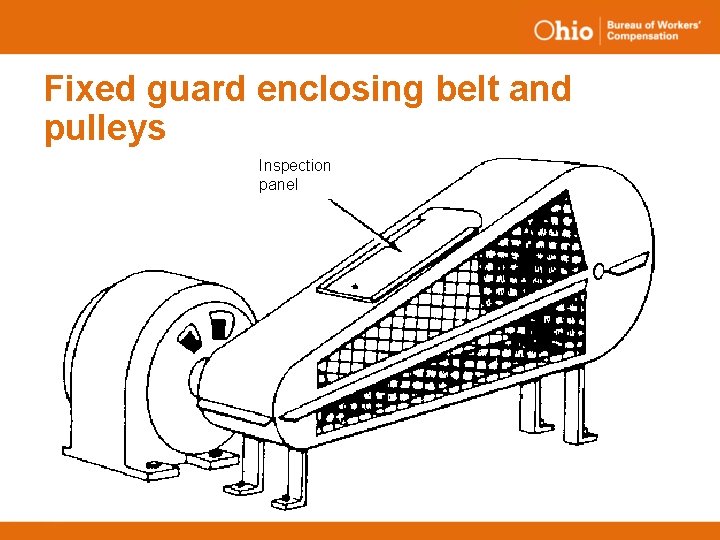 Fixed guard enclosing belt and pulleys Inspection panel 