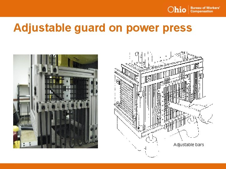 Adjustable guard on power press Adjustable bars 