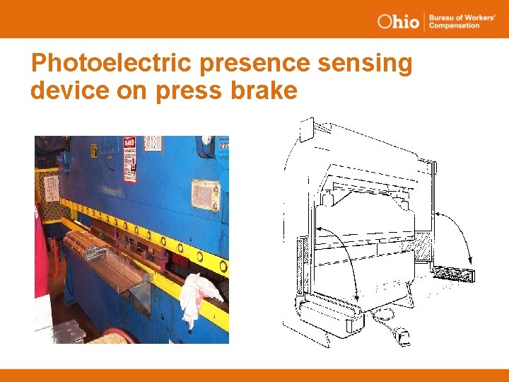 Photoelectric presence sensing device on press brake 