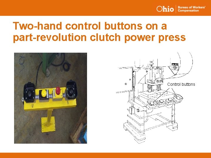 Two-hand control buttons on a part-revolution clutch power press Control buttons 