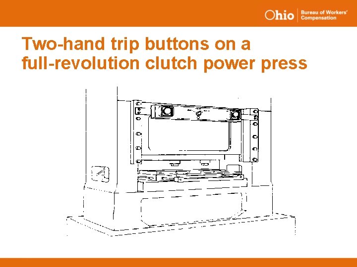 Two-hand trip buttons on a full-revolution clutch power press 