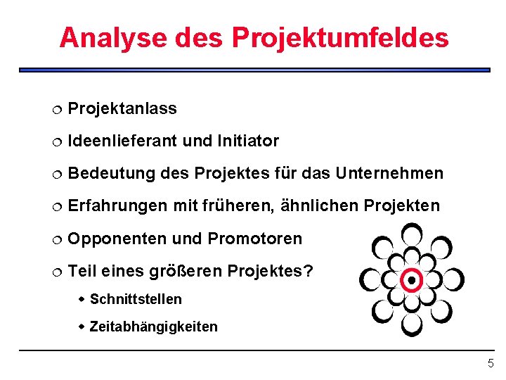 Analyse des Projektumfeldes ¦ Projektanlass ¦ Ideenlieferant und Initiator ¦ Bedeutung des Projektes für