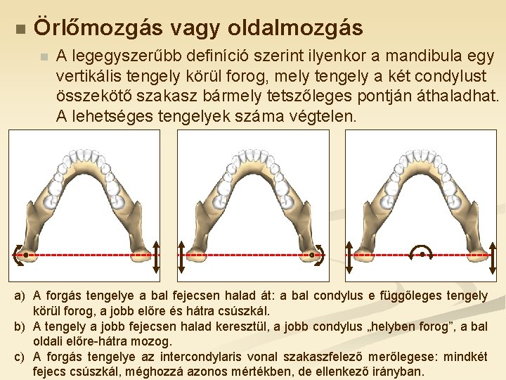 n Örlőmozgás vagy oldalmozgás n A legegyszerűbb definíció szerint ilyenkor a mandibula egy vertikális n Örlőmozgás vagy oldalmozgás n A legegyszerűbb definíció szerint ilyenkor a mandibula egy vertikális