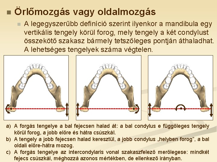 n Örlőmozgás vagy oldalmozgás n A legegyszerűbb definíció szerint ilyenkor a mandibula egy vertikális