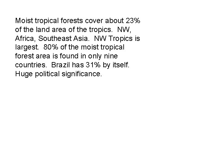 Moist tropical forests cover about 23% of the land area of the tropics. NW,