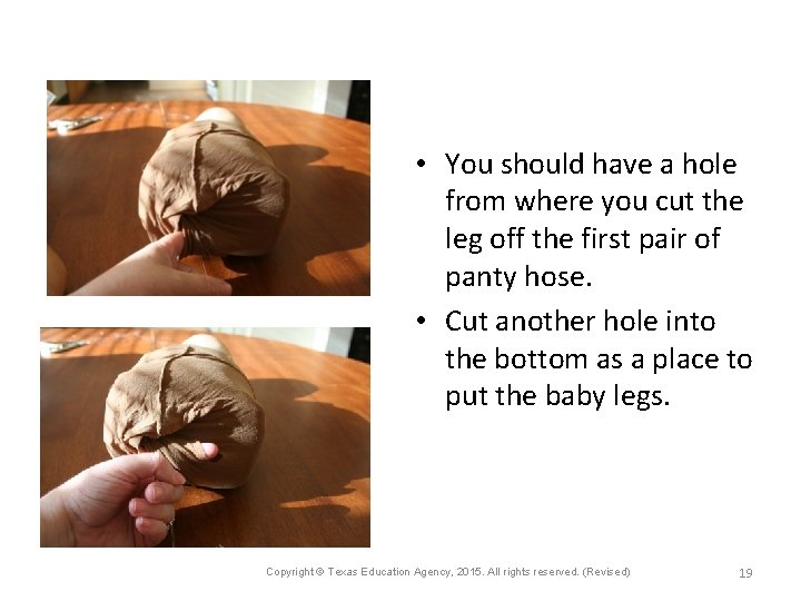  • You should have a hole from where you cut the leg off