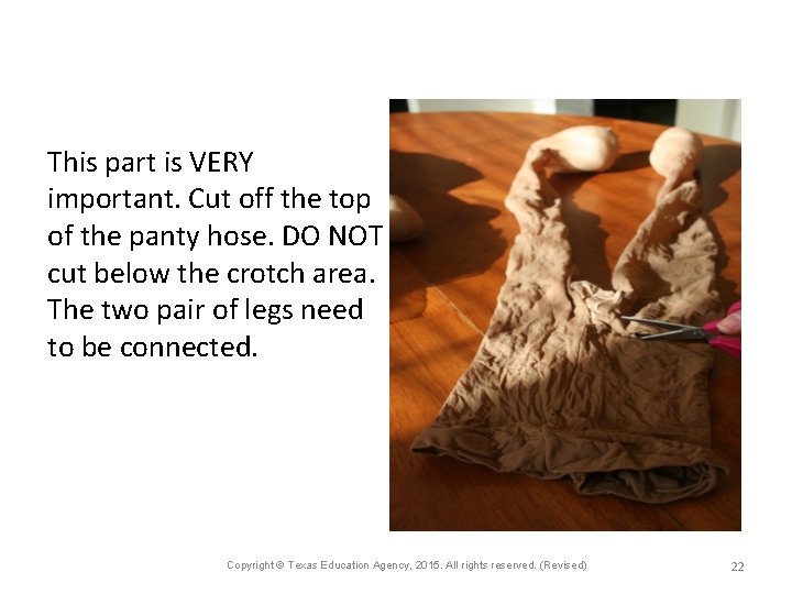 This part is VERY important. Cut off the top of the panty hose. DO