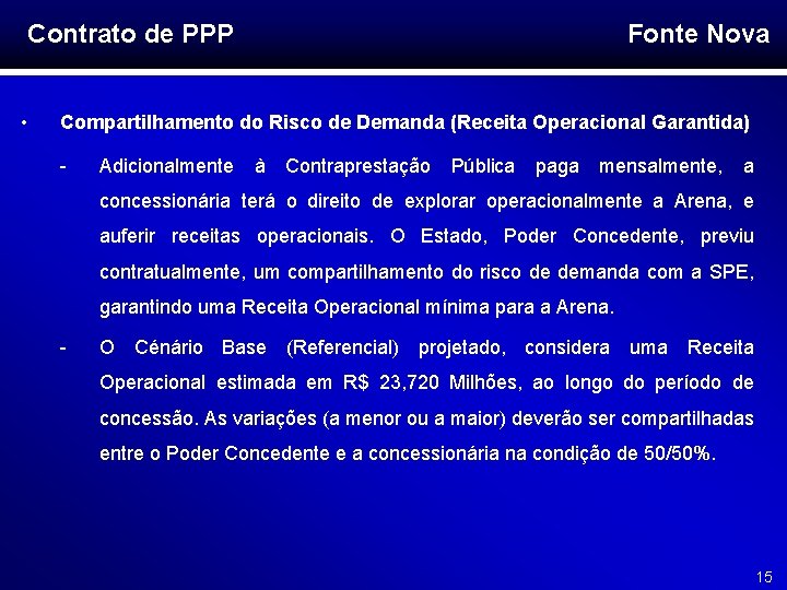 Contrato de PPP • Fonte Nova Compartilhamento do Risco de Demanda (Receita Operacional Garantida)